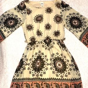 Daytrip Boho 3/4 Sleeve Dress Beige/Pink Size S